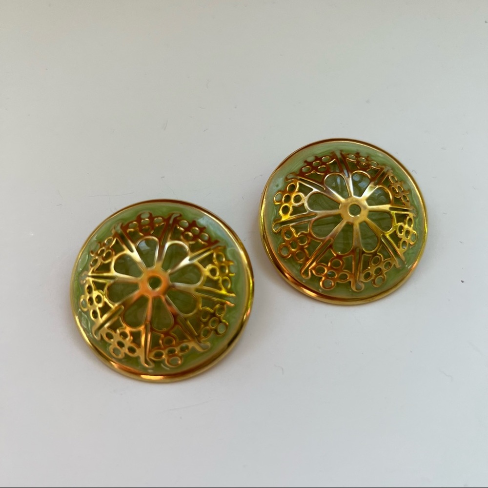 Vintage Pastel Green Sand Dollar Earrings